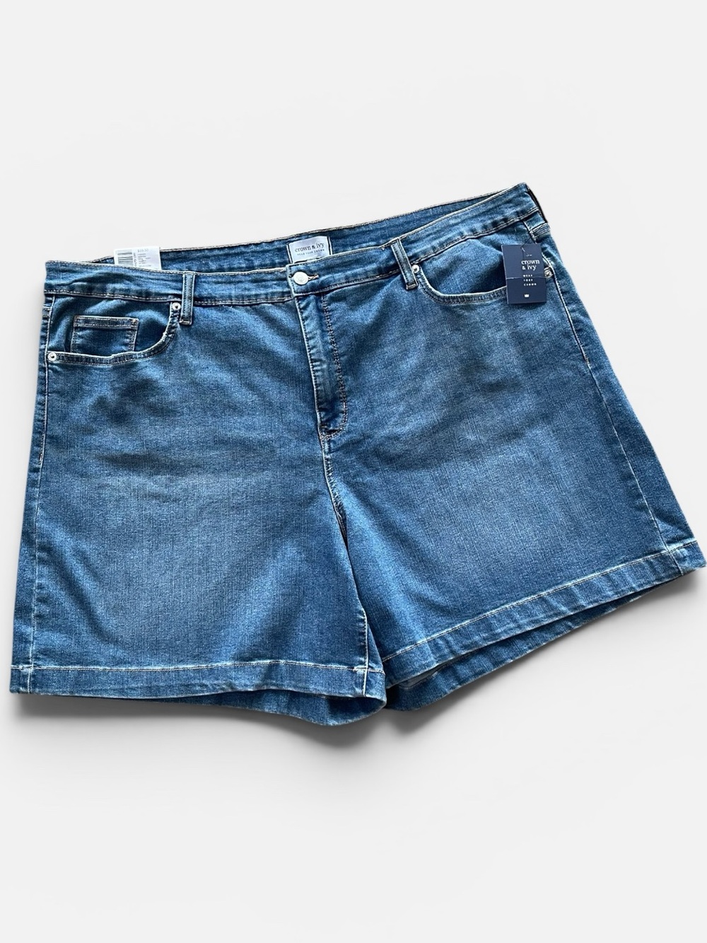 Crown & Ivy High-Rise Blue Jean Shorts Sz 24W  Cotton Spandex Blend Casual NWT